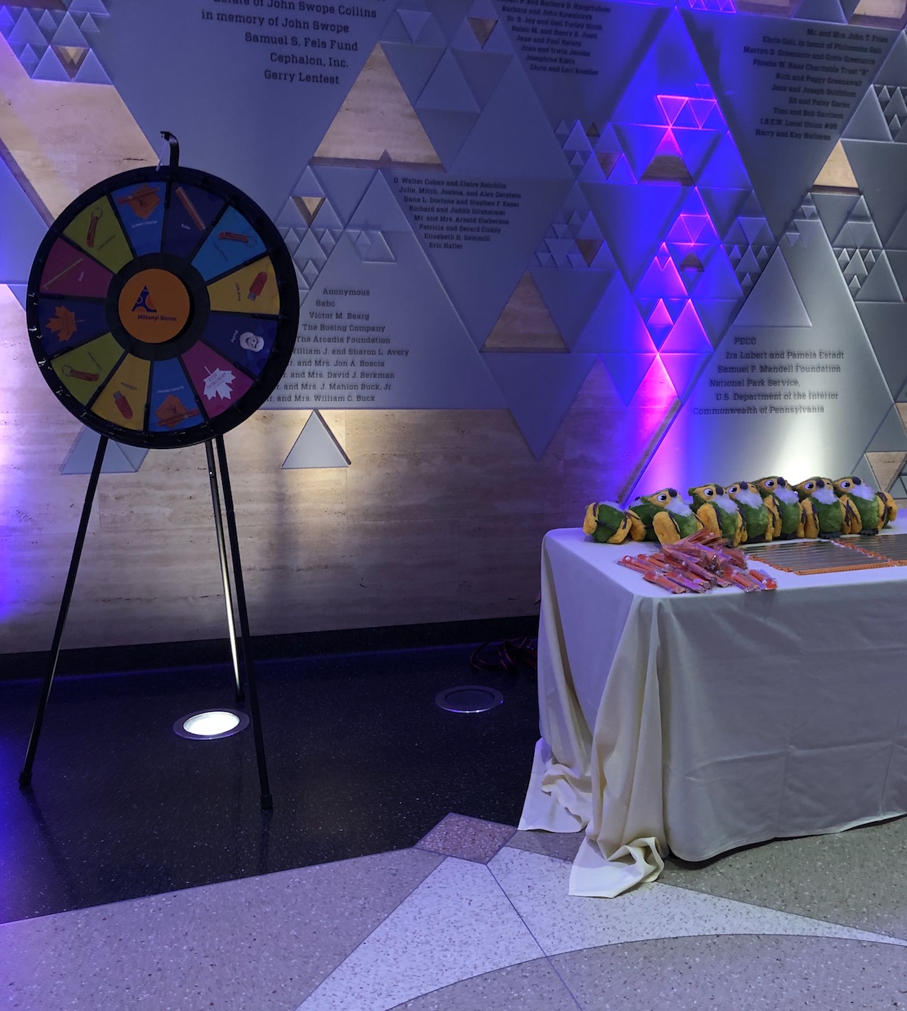 Prize wheel with plush toy prizes at the customer event